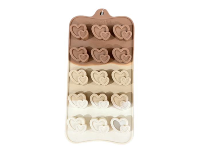 Molde silicona tricolor corazon doble